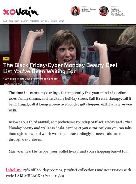 label.m featured on coveted xovain.com Black Friday/Cyber Monday Beauty List