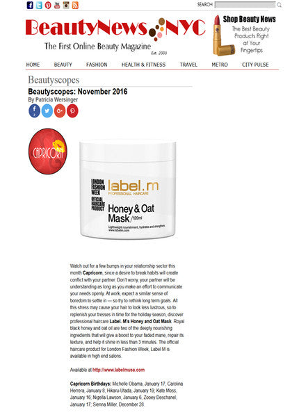 Beauty News NYC recommends Honey & Oat Mask to replenish tresses in time for the holidays.